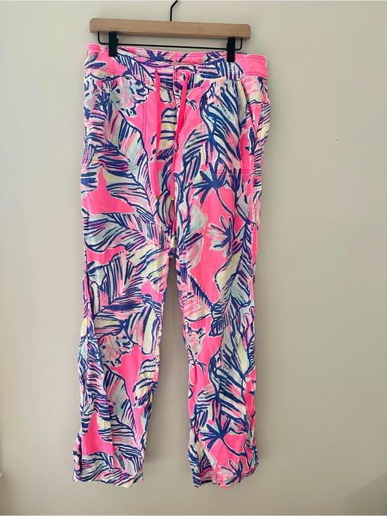 Lilly Pulitzer Pants - Lilly Pulitzer Pink Tropical Leaf 100% Linen Trouser Pants with Drawstring